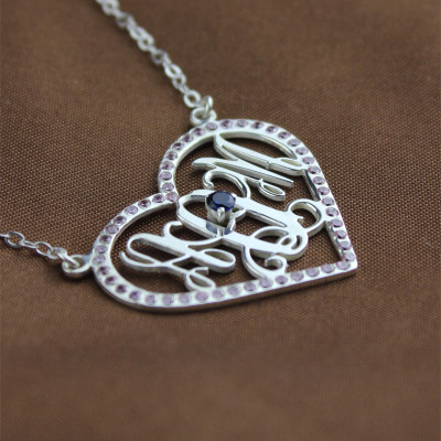 Sterling Silver Heart Birthstone Monogram Necklace - The Name Jewellery™