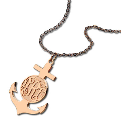 Rose Gold Anchor Cross Monogram Initial Pendant - The Name Jewellery™