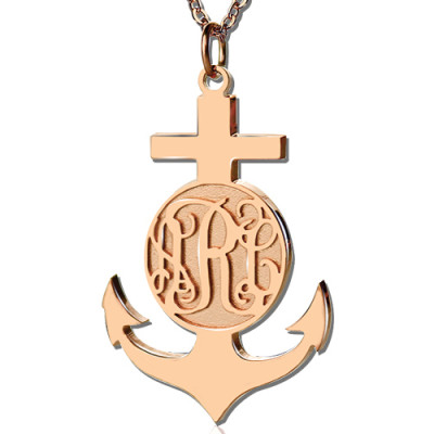 Rose Gold Anchor Cross Monogram Initial Pendant - The Name Jewellery™