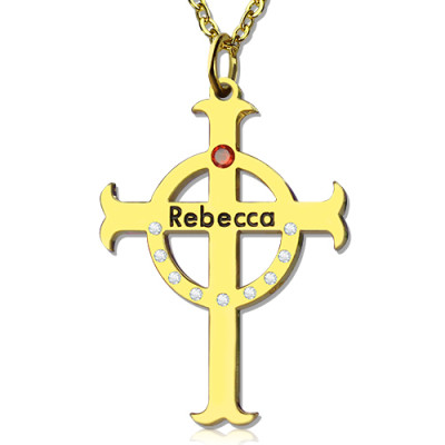Circle Cross Necklaces with Birthstone  Name 18ct Gold Plated Silver - The Name Jewellery™