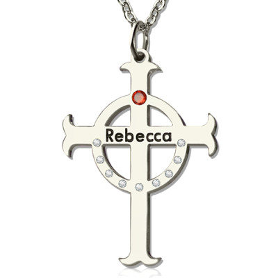 Personalised Circle Cross Necklaces with Birthstone  Name Silver - The Name Jewellery™