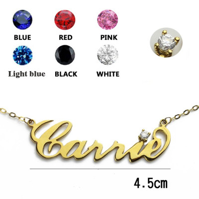 Carrie Nameplate Necklace with Birthstone 18ct Gold Plated - The Name Jewellery™