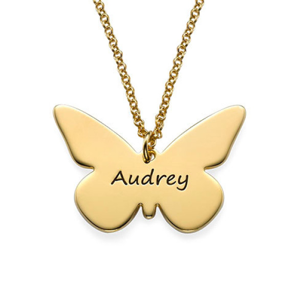 Engraved 18ct Gold Plated Pendant - Butterfly - The Name Jewellery™