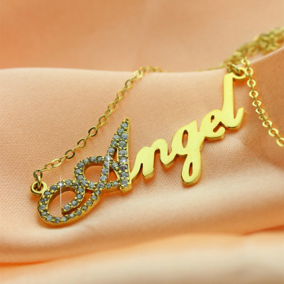 18ct Gold Plated Script Name Necklace-Initial Full Birthstone - The Name Jewellery™