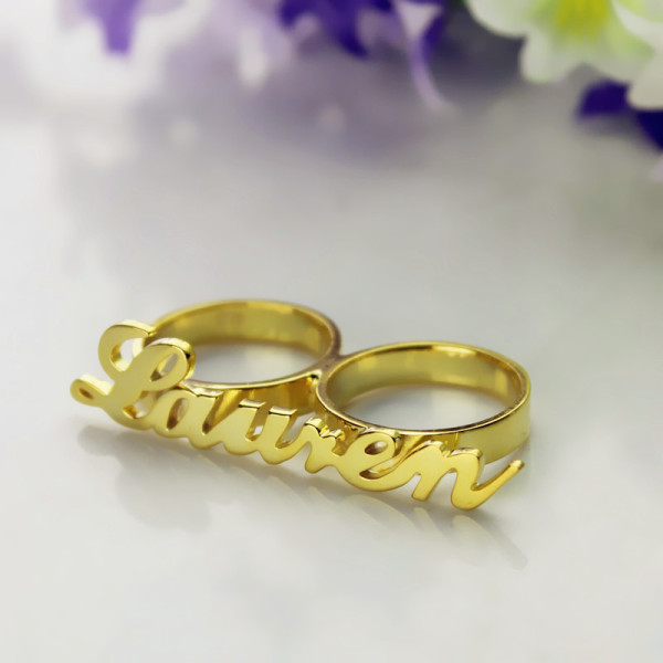 Custom Allegro Two Finger Nameplated Ring 18ct Gold Plated - The Name Jewellery™