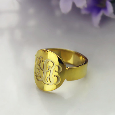Engraved 18ct Gold Plated Script Monogram Itnitial Ring - The Name Jewellery™