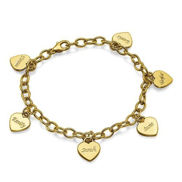 18k Gold Plated Heart Charm Mothers Bracelet/Anklet - The Name Jewellery™