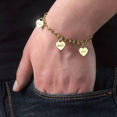 18k Gold Plated Heart Charm Mothers Bracelet/Anklet - The Name Jewellery™