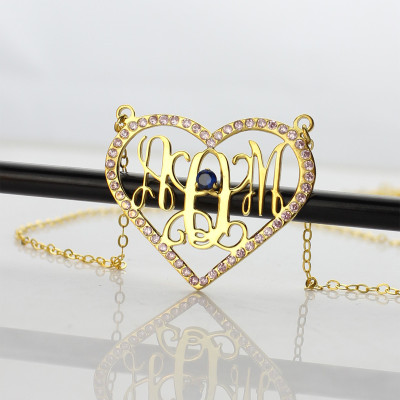 Birthstone Heart Monogram Necklace 18ct Gold Plated - The Name Jewellery™