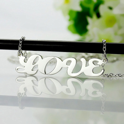 18ct White Gold Plated Capital Puff Font Name Necklace - The Name Jewellery™