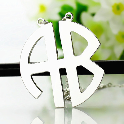 Two Initial Block Monogram Pendant Necklace Solid White Gold - The Name Jewellery™