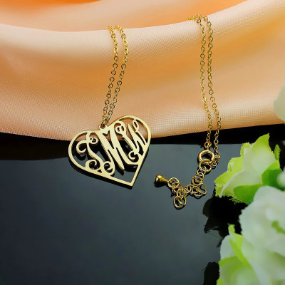 18ct Gold Plated Initial Monogram Personalised Heart Necklace - The Name Jewellery™