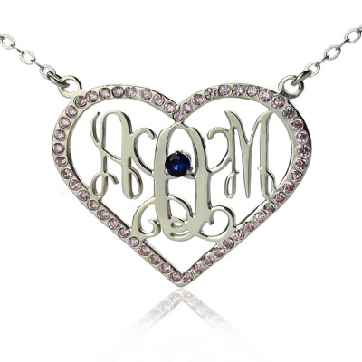 Sterling Silver Heart Birthstone Monogram Necklace - The Name Jewellery™