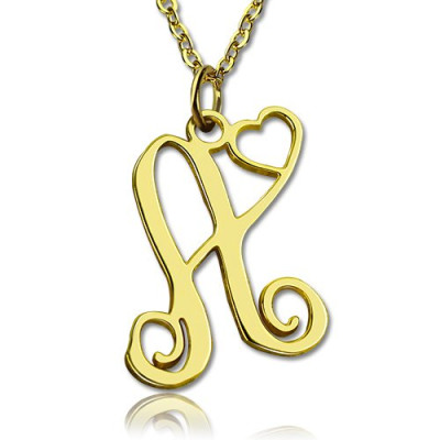 Single Letter Monogram With Heart Necklace In 18ct Gold Plated - The Name Jewellery™