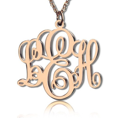 Personalised Vine Font Initial Monogram Necklace 18ct Rose Gold Plated - The Name Jewellery™