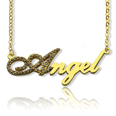 18ct Gold Plated Script Name Necklace-Initial Full Birthstone - The Name Jewellery™