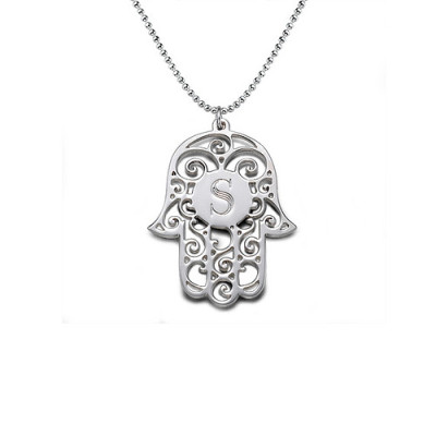 Silver Personalised Initial Hamsa Necklace - The Name Jewellery™