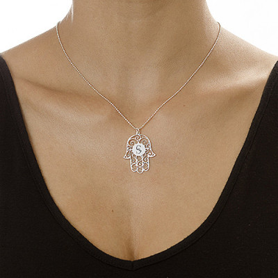 Silver Personalised Initial Hamsa Necklace - The Name Jewellery™