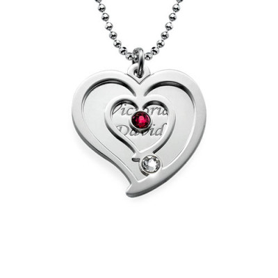 Personalised Couples Birthstone Heart Necklace - The Name Jewellery™