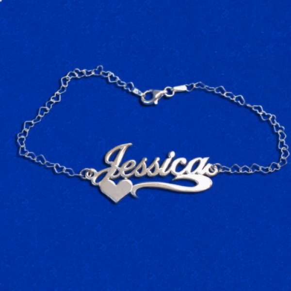 Side Heart Silver Name Bracelet/Anklet - The Name Jewellery™