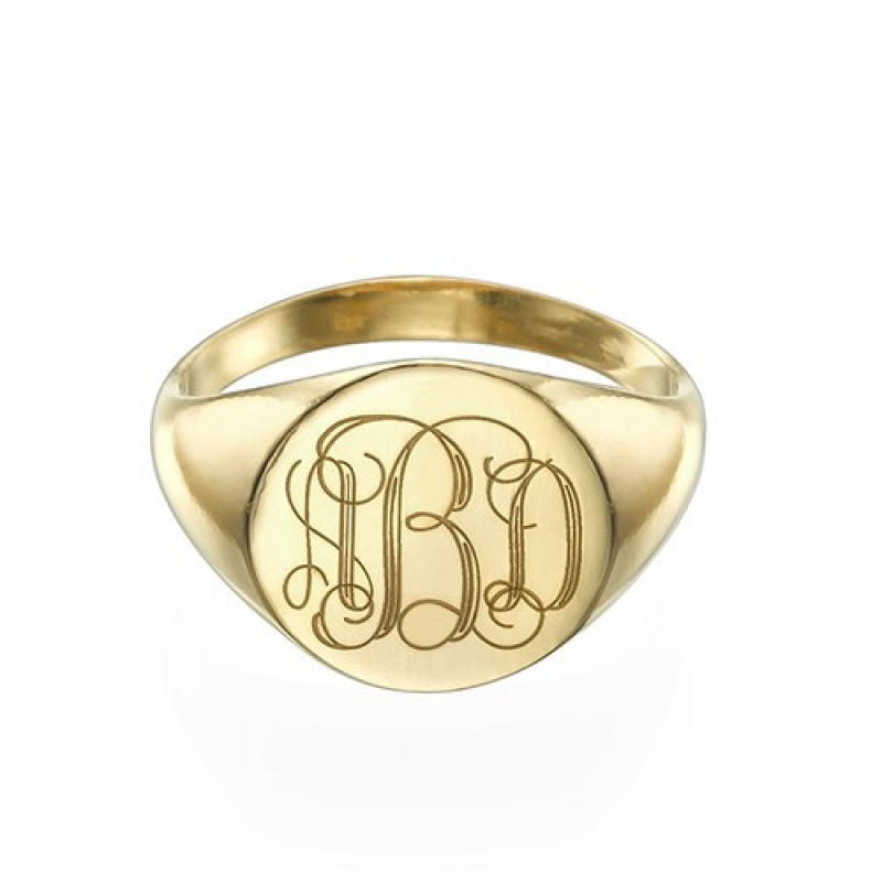 Signet Ring In Gold Plating With Engraved Monogram