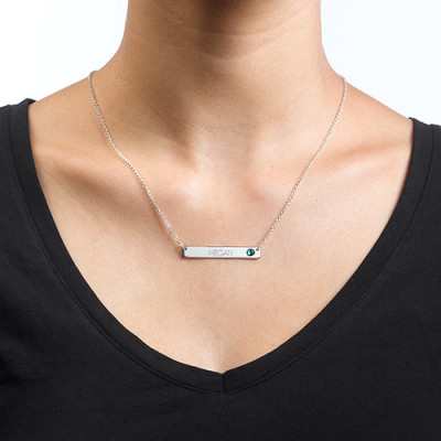 Silver Bar Necklace with Birthstone - The Name Jewellery™
