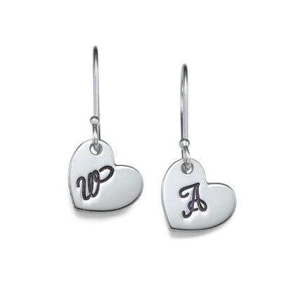 Silver Dangling Heart Earrings with Initial - The Name Jewellery™