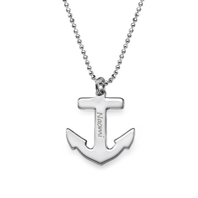 Sterling Silver Engraved Anchor Necklace - The Name Jewellery™
