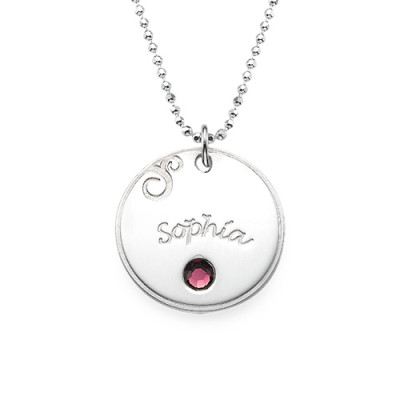 Sterling Silver Engraved Necklace with Birthstone - The Name Jewellery™
