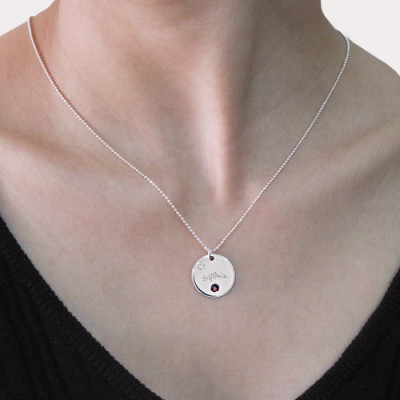Sterling Silver Engraved Necklace with Birthstone - The Name Jewellery™