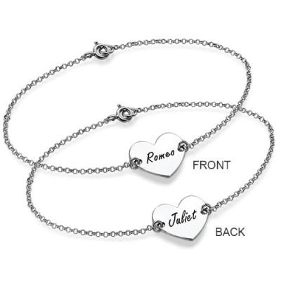 Sterling Silver Engraved Heart Couples Bracelet/Anklet - The Name Jewellery™