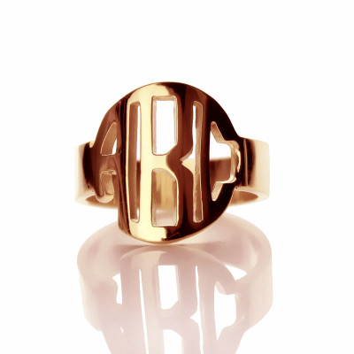 Personalised Circle Block Monogram 3 Initials Ring Solid Rose Gold Ring - The Name Jewellery™