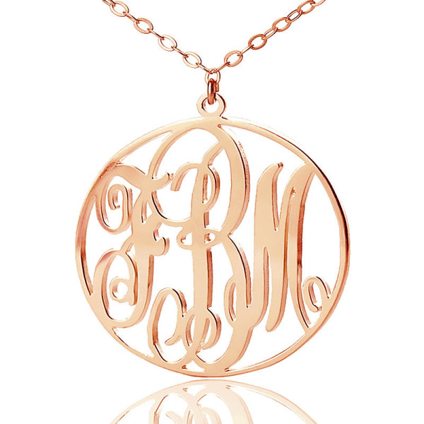 Personalised 18ct Rose Gold Plated Vine Font Circle Initial Monogram Necklace - The Name Jewellery™
