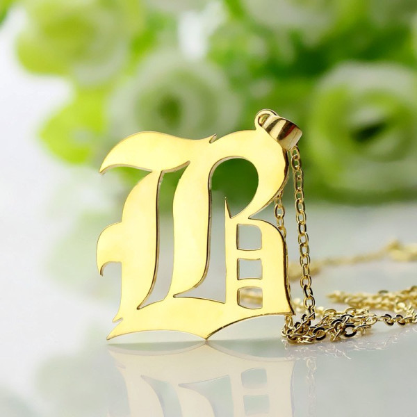 Solid 18ct Gold Plated Old English Style Single Initial Name Necklace - The Name Jewellery™