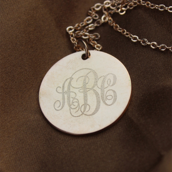Solid Rose Gold Vine Font Disc Engraved Monogram Necklace - The Name Jewellery™