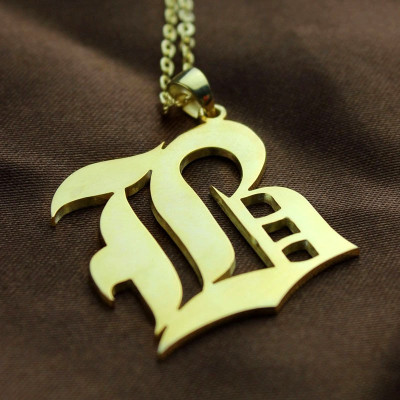Solid 18ct Gold Plated Old English Style Single Initial Name Necklace - The Name Jewellery™