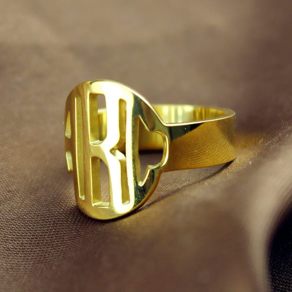 Personalised Circle Block Monogram 3 Initials Ring Solid Gold Ring - The Name Jewellery™