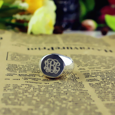 Signet Ring Sterling Silver Engraved Monogram - The Name Jewellery™