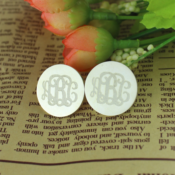 Circle Monogram 3 Initial Earrings Name Earrings Solid 18ct White Gold - The Name Jewellery™