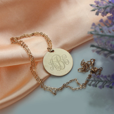 Solid Rose Gold Vine Font Disc Engraved Monogram Necklace - The Name Jewellery™