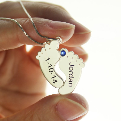 Personalised Memory Feet Necklace with Date  Name Sterling Silver - The Name Jewellery™