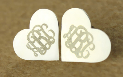 Personalised Heart Monogram Earrings | 18ct White Gold Studs