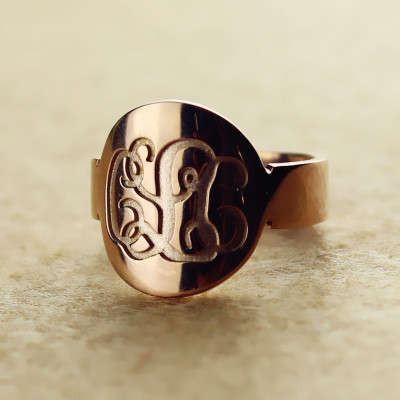 Solid Rose Gold Engraved Monogram Itnitial Ring - The Name Jewellery™
