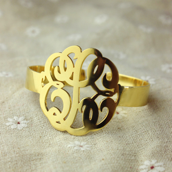 Hand Drawing Monogram Initial Bracelet 1.6 Inch Gold Plated - The Name Jewellery™