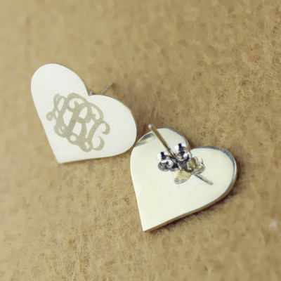Heart Monogram Earrings Studs Cusotm 18ct White Gold Plated - The Name Jewellery™