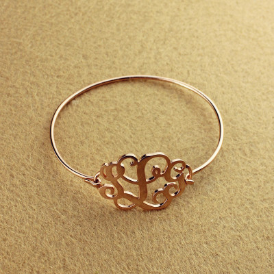 Rose Gold Monogram Initial Bangle Bracelet 1.25 Inch - The Name Jewellery™