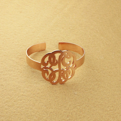 Hand Drawing Monogram Initial Bracelet 1.6 Inch 18ct Rose Gold Plated - The Name Jewellery™