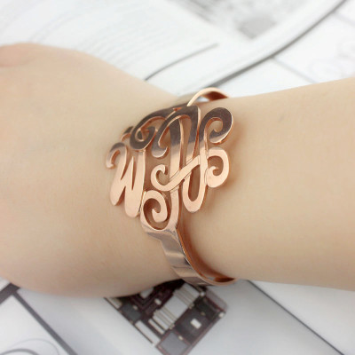 Monogram Cuff Bracelet Bangle Hand Writing Rose Gold - The Name Jewellery™