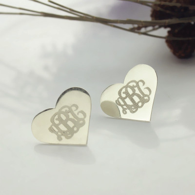 Heart Monogram Stud Earrings Sterling Silver - The Name Jewellery™