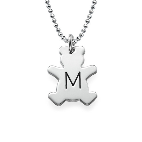 Teddy Bear Necklace with Initial in Silver - The Name Jewellery™